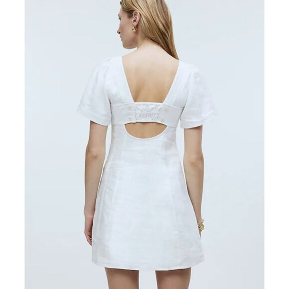 MADEWELL Square-Neck Mini Dress in 100% Linen White 12 NWT - Picture 2 of 12